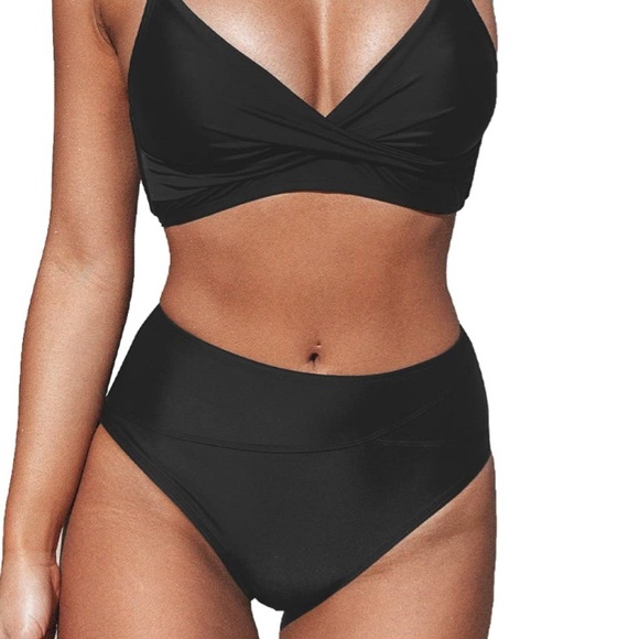 - Cupshe Marsala Black Wrap Front Bralette And Asymmetric High Waist Set - Picture 4 of 5